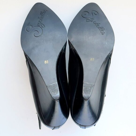 Seychelles Anthropologie Black Leather Pointy Toe Wedge Heel Ankle Boots Booties - Picture 7 of 16